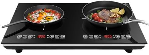VBGK 3600W Placa Inducción 2 Fuegos,Placa Vitrocerámica Electrica 3500W, Placa Cocina 2 Fogones, 8 Niveles, Controles Táctiles, Bloqueo de Seguridad, Temporizador de 3 Horas, Fácil Limpieza