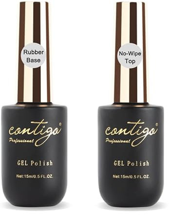 CONTIGO 2PCS 15ML Rubber Strong Base & No Wipe Top Coat Gel Nail Polish