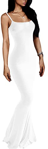 VIUTIL Dam maxi bodycon-klänning sexig spagettirem ärmlös tight slip långa klänningar 2023, Vitt, XXS