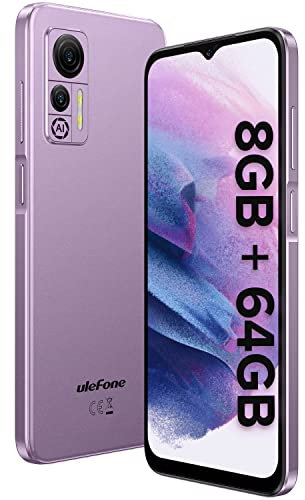 Ulefone Handy ohne vertrag Android 12 8GB RAM 64GB ROM Simlockfreie Handy Android Smartphone ohne vertrag Note 14 Quad-core SD-128GB 4500mAh 13MP Kamera 6,52 Zoll 3 Slots/Face ID Dual SIM Lila