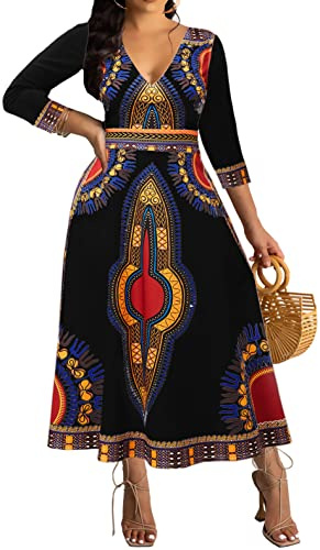 VisiChenup African Print Dress for Women Casual Midi Dress