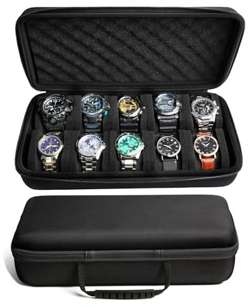 MATGEUT 10 Slots Watch Case for Men - Hard portable Watch Travel Case - Storage Organizer and Display fit large &small watches