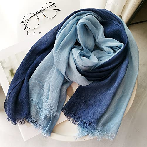 ARTQ Echarpes Femmeprintemps Mode Coton Lin Dames Foulards en Soie Châles Châles Bleu Ciel Bleu Dégradé Couleur Assortie Foulards Doux Chaud Mode Atmosphère Élégante Cadeaux pour Maman Cadeaux Pou