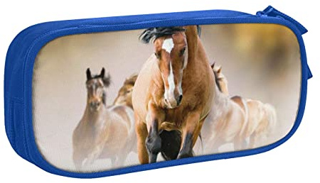 FLYIFE Grande trousse à crayons avec 2 compartiments Motif chevaux pour filles, garçons, étudiants, école, bureau, université, bleu, Taille unique, Cartable
