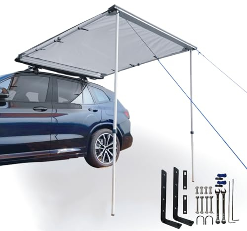 DANCHEL OUTDOOR Car Awning 6.5x9.8ft Roof Rack Pull-Out Sun Shelter Canopy, Waterproof 4x4 Vehicle Side Overland Awning Camping, Gray