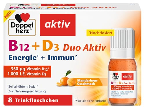 Doppelherz B12 + D3 Duo Aktiv – Mit Vitamin B12 und D3 zur Unterstützung einer normalen Funktion des Immunsystems – 2er Pack (2 x 8 Trinkfläschchen)