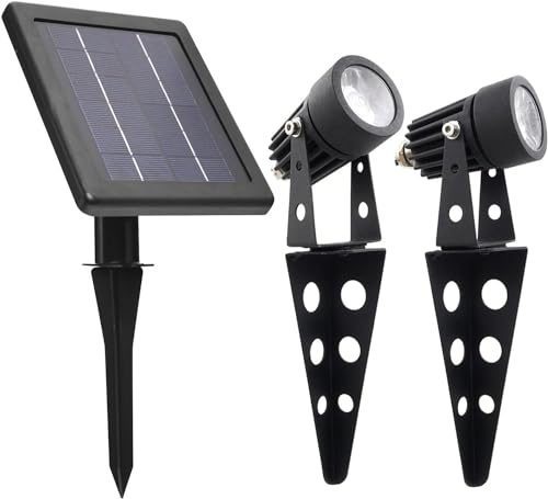 Mini 50X Twin Solar-Powered Flag Pole Light Cast Aluminium Cool White LED Spotlight 60-100 Lumen Per Light Fixture for Outdoor Garden Yard Landscape Downlight
