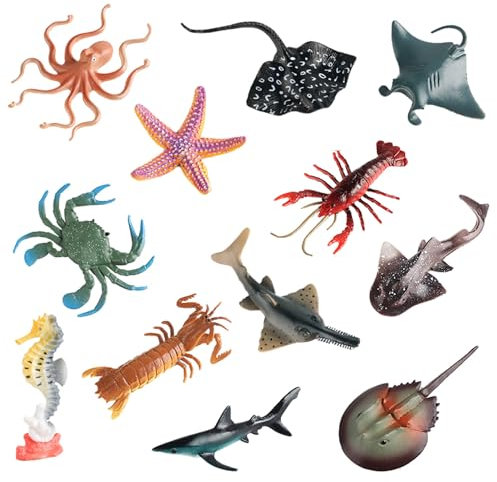 JOKFEICE 12-teiliges Ozean-Tierfiguren-Set, realistische Kuchendekoration für Kinderpartys, Schulprojekte, Ozean-Themen-Geburtstagsparty-Dekorationen, Geschenke