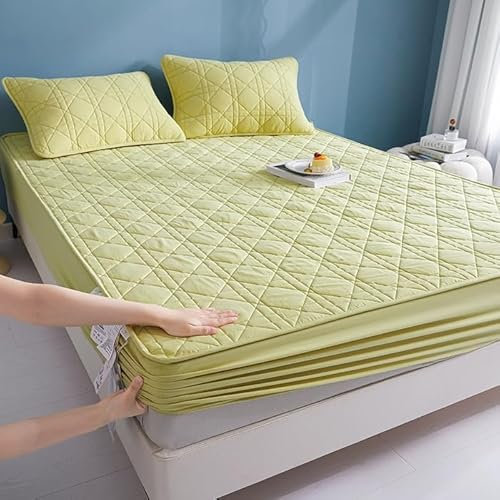 Betttuch sitzt perfekt 71 * 79inch 1 Stück, Bettwäsche aus Reiner Baumwolle, gepolsterter Matratzenschoner, Tagesdecke für Schlafzimmer Apartment Hotel olivgrün