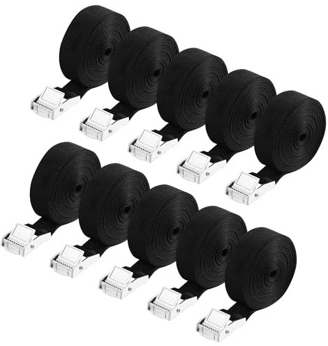 10 PCS Sangle Arrimage 25 mm x 4 m, Sangle Demenagement, Sangles d'Arrimage,avec Clip pour Sangle Porte Velo, Motos, Bagages, Capacité de Charge Jusqu'à 250 kg, Selon DIN en 12195-2 - Noir