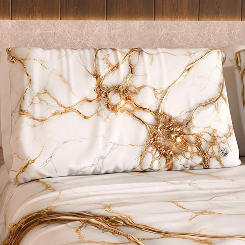 PETTI Artigiani Italiani Marbellized - Par de Fundas de Almohada de 50 x 80 cm Estampadas por Ambos Lados, Fundas de cojín, par de Fundas Elegantes con Efecto mármol Blanco, Idea Regalo, 100% Made in