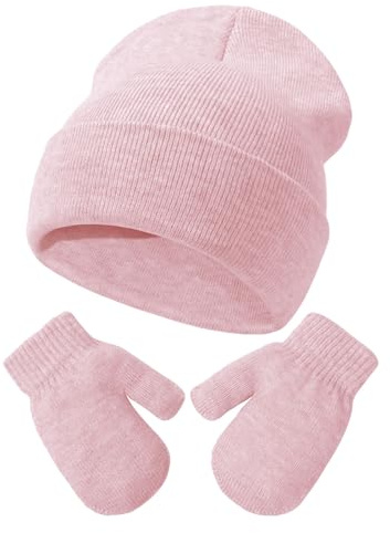 EOAMGO Kids Winter Hat, Kid Beanie Hat, Baby Winter Beanie, Girls Boys Hat and Gloves Set of Kids, Kid Autumn Knitted Beanie Hat, Baby Warm Set for 3–18 Months