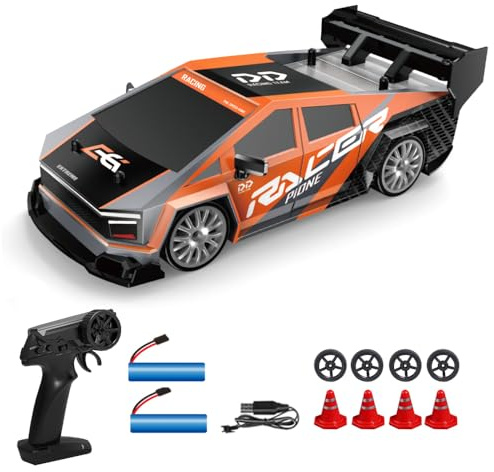 Dodoore Fjärrstyrd bil 30 km/h 1/24 RC-drift bil 4WD hög hastighet racerbil 50 min. Speltid coola LED-lampor utbytbara däck uppladdningsbara barn gåva 2 batterier orange