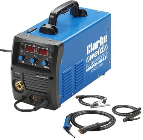 Clarke Weld MIG150-Multi MIG/TIG/MMA 140A Inverter Welder, 230V, Turbo Fan Cooled, 1-6mm Welding Thickness, Includes Torch, Gas Hose, Welding Mask & Accessories