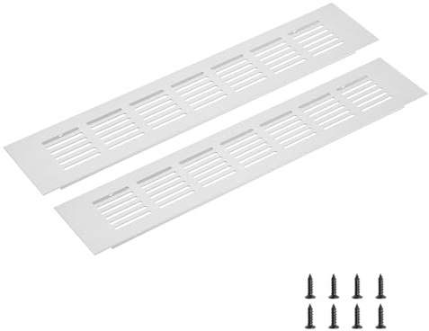 sourcing map Rectangle Ventilation Grille 300x60mm/12x2 Silver Tone | Aluminum Alloy Mesh,Air Vent Cover,Louvered Ventilation Cover,with Mounting Screws for Cabinet Shoe Closet