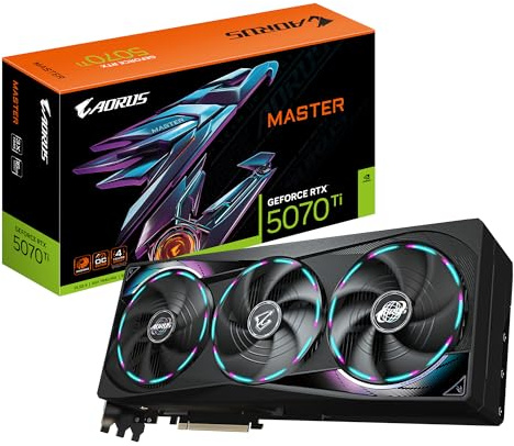 Gigabyte AORUS GeForce RTX 5070 Ti MASTER 16G Graphics Card - 16GB GDDR7, 256bit, PCI-E 5.0, 2670 MHz Core Clock, 3 x DP 2.1a, 1 x HDMI 2.1b, NVIDIA DLSS 4, GV-N507TAORUS M-16GD