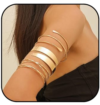 Hebterrka Bracciale d'Oro per il Braccio Superiore, Set di 3 Bracciali Sottili Placcati in Oro 18K, Accessorio Versatile per Donne, Gioielli Minimalisti per Tutti i Giorni