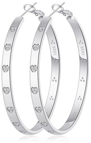 BMMYE Sterling Silver Hoop Earrings for Women Lightweight Gold Hoop Earrings with Heart Cubic Zirconia 20/30/40/50/60/70mm Hypoallergenic Hoops