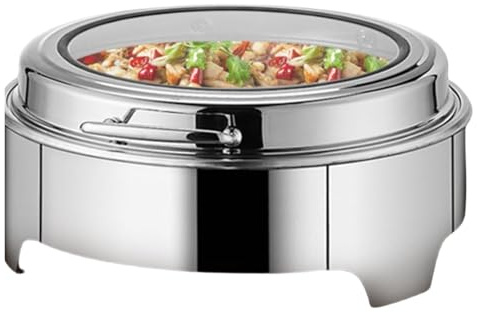 Visualización Calentador De Buffet, 6 Litros Círculo Chafing Dish Buffet, Calienta Platos De Acero Inoxidable, Calentador De Alimentos, Para Catering, Fiestas Y Eventos(2 grid)