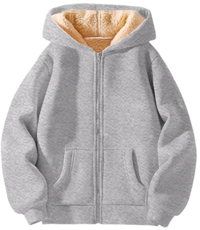 Sweat à capuche en polaire à fermeture éclair pour garçons et filles - Veste à capuche épaisse doublée Sherpa - Pour adolescents - Solide - Pull thermique doux et chaud, gris, 3-4 ans