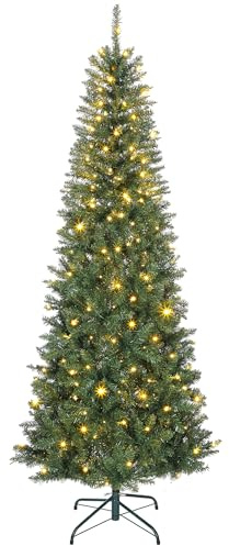 HOMCOM Sapin de Noël Artificiel 210 cm, Arbre de Noël Fin avec 350 lumières Blanches Chaudes et Multicolores, 9 Modes d'éclairage, 1273 Pointes de Branche articulée, Support en métal Pliable, Vert
