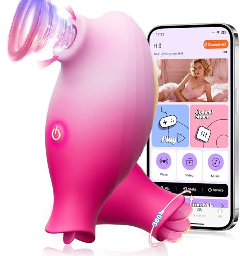 Vibrador para Mujeres Juguetes Eróticos, 2-EN-1 Succionador Clítoris Vibrador con 10 Modos de Succión & Lamido, Control por APP, Estimulador de Clítoris y Pezones, Juguete Sexual Rosa para Mujeres