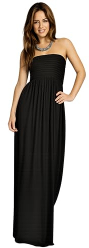AN Direct Women’s Strapless Maxi Dress – Smocked Bandeau Tube Top, Flowy Long Summer Beach Dress, Lightweight Sleeveless Casual Maxi Dress(Black-SM)