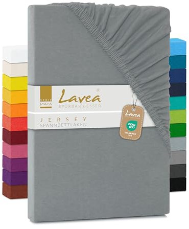 Lavea Spannbettlaken 120x200cm - aus atmungsaktiver Baumwolle - Passgenau für Standardmatratzen bis 20cm - Silbernes Bettlaken mit Gummizug - Jersey Spannbetttuch 120x200cm