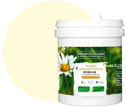 BOX DECO COULEURS Pintura natural ecológica interior exterior terciopelo Natura – 1L, Beige Lino