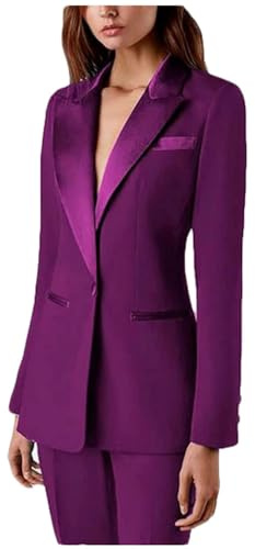 Traje de dos piezas para mujer, traje de oficina, ajustado, blazer y pantalones, traje de negocios, ropa casual, traje de graduación, Morado (, L