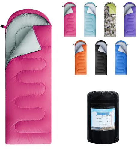 ORTHOMTEX Sleeping Bags for Adults,Teens and Kids Girls-Warm & Cold Weather Lightweight,Waterproof Backpack,Great for 3-4 Seasons Hiking,Camping and Outdoor Mountaineering(Pink/Right Zip)