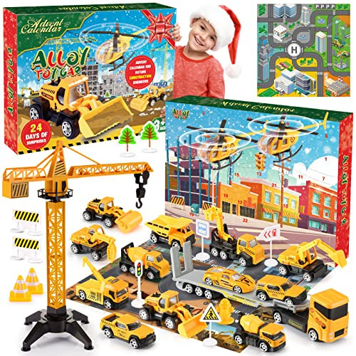 Adeokay Adventskalender 2024 Kinder, Spielzeug ab 3 4 5 6 Jahre Junge Weihnachtskalender Kinder Geschenk Junge 3-6 Jahre Baustelle Spielzeug ab 3-6 Jahre adventskalender kinder Spielzeug Auto
