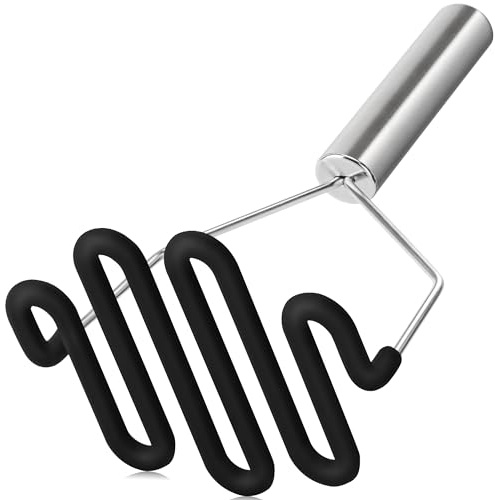 Urbanstrive Non-Scratch Silicone Potato Masher Kitchen Tool, Potatoes Masher Potato Masher Stainless Steel Wrapped In Premium Silicone, Potato Smasher (Black)