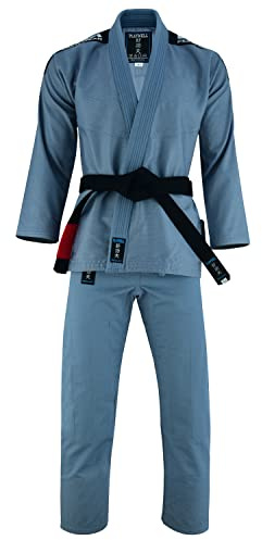 Playwell Pro Mens BJJ GI Jiu Jitsu Uniform Suit (Comes with Free Ju Jitsu White BELT) - Grey (A2)