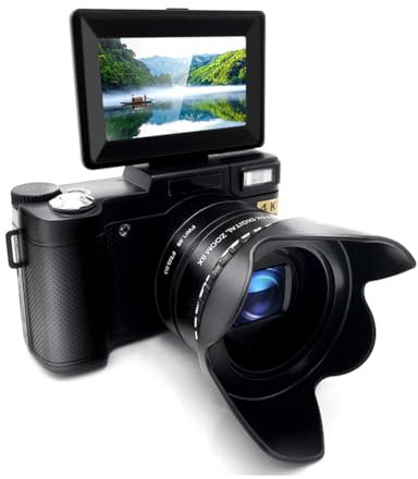 Ade Digitalkamera Fotokamera, 4K 48MP Kompaktkamera mit 180° Flip 3,0 Zoll Bildschirm, 5X Optischer Zoom und 8X Digitalzoom, Weitwinkelobjektiv, 32GB SD-Karte