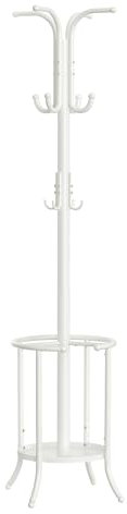 SONGMICS Garderobenständer mit Regenschirmständer, Kleiderständer freistehend, 12 Haken, Metall, 175 cm hoch, für Eingangsbereich, Flur, Wohnzimmer, Schlafzimmer, perlweiß RCR011W01
