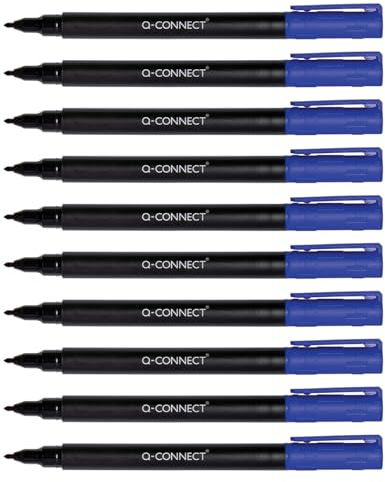 Q-Connect CD DVD BD märkpenna tjocklek: 0,6 mm/blå/10 stycken – 10-pack/vattentät, för skrivning på glas, plast, metall, porslin, folie/alkoholbaserad/giftfri