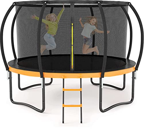 Liyarya 12FT Trampoline for Kids/Adults - Outdoor Trampolines with Enclosure Net Curved Poles and Ladder, Heavy Duty Trampoline for Backyard, Anti-Rust Coating Leg, ASTM Approval
