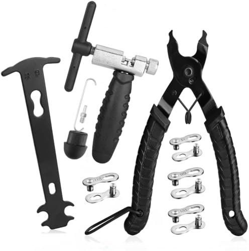 A AKRAF Professional Bike Chain Repair Tool Kit with Chain Breaker Splitter, Bike Link Plier, Chain Wear Indicator Checker, 4 Pairs Bicycle Missing Links for 6-12 Speed and Single Speed Chain