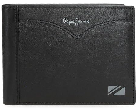 Pepe Jeans Jacket Billetero con Monedero Negro 12,5x9,5x1 cms Piel by Joumma Bags