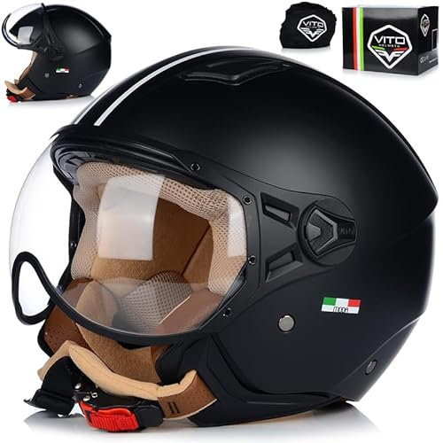 Jet Helm Mopedhelm | VITO Moda | Herren und Damen | Jethelm mit Visier | ECE 22.06 Zertifiziert | Motorradhelm (L (59cm))