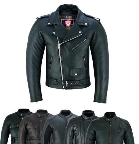 warrior gears Giacca da motociclista in pelle Brando per uomo Giacche da motociclista in vera pelle morbida Perfecto Marlo con protezioni CE rimovibili (L, Nero-MJ1004)