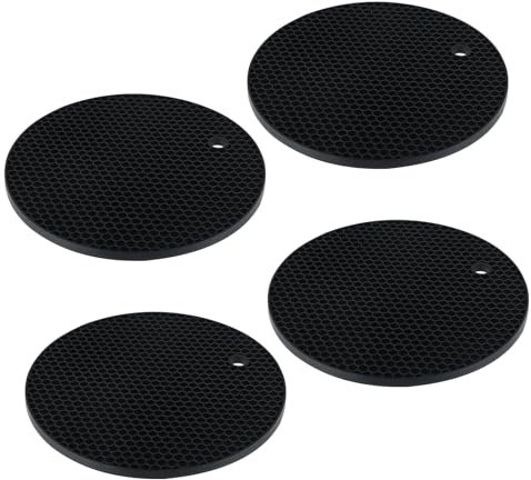 4 Stück Topfuntersetzer Hitzebeständig - Silikon Topfuntersetzer, rutschfest, Flexibel, 18 cm, Perfekt für Heiße Töpfe, Pfannen, Tassen und Schalen (Schwarz)