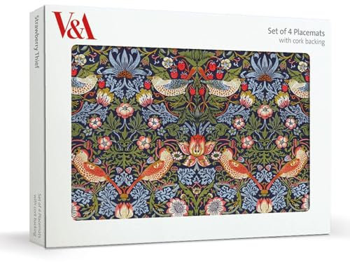 Museums & Galleries Set of 4 Cork Backed Placemats - William Morris Strawberry Thief Design - V&A Statement Table Mats for the Home