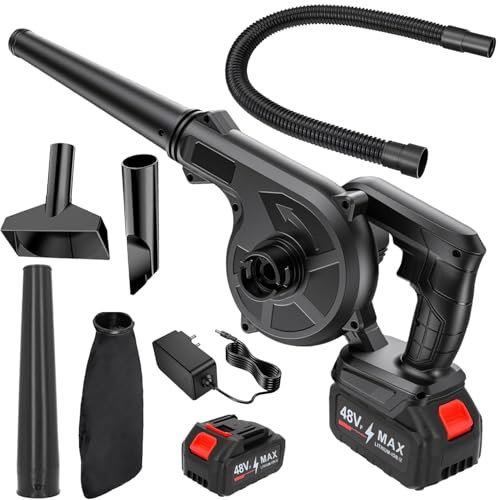 2 in 1 Blasen und Saugen Kabellos Gebläse Turbokomprimiert,Elektrischer Hand-Laubbläser Gebläse,Akku Laubbläser,Elektrischer Laubbläser für Garten, Rasenpflege, Gartenarbeit, Schneeräumung