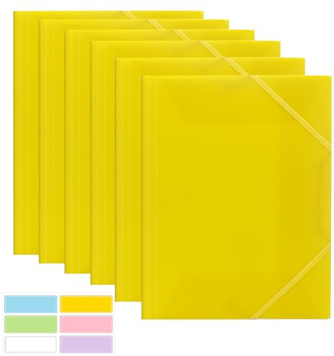 Dokumentmapp A4, samlarmapp 6 stycken, postmapp A4-skola, PP plast organisationsmapp med elastiskt band, för skola, kontorsmaterial (gul)