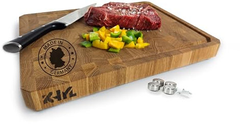 MADE IN GERMANY - KHYL® Das schräge Schneidebrett - Echtholz EICHE- 40x30x4 cm extra groß- Hirnholz Stirnholz - Extra dick, massiv – Hackbrett – Hackblock – Butcherblock