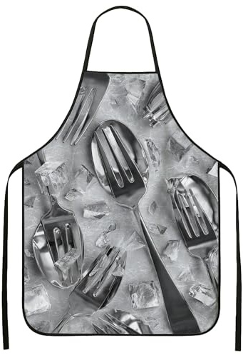 Delantal moderno con tenedores para cocinar, color gris, minimalista, para adultos, elegante textura de lino culinario, lavable, Gris, 24x31 Inch