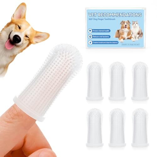 Aujzoo Lot de 6 brosses à dents pour chien et chat - Brosse à dents en silicone à 360°