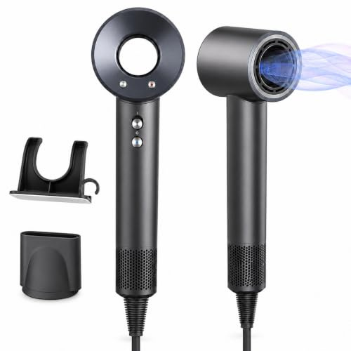 Xyrphax Hair Dryer,1600W High-Speed Blow Dryer with 160,000 RPM Motor | 3 Speeds and 4 Heat Settings with Cold Shot,300M Negative Ions for Smooth,Frizz-Free Hair,Magnetic Concentrator Nozzle,Grey